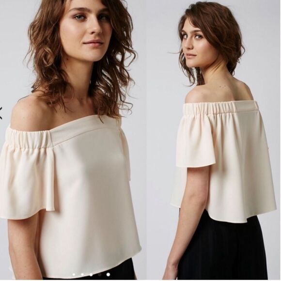 Topshop Bardot Structured Off Shoulder Shirt Blush Cream Size 8 - Picture 3 of 15
